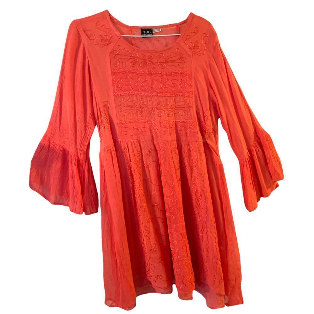 S. R. Fashion Embroidered BOHO Poet Sleeve Dress S/M (K-039)
